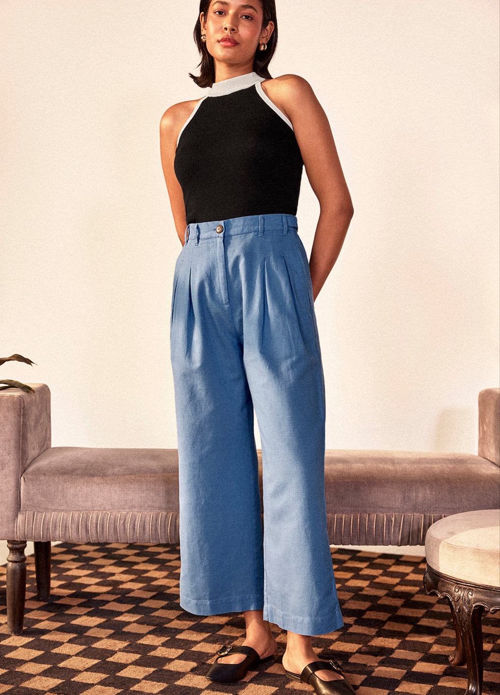 Madhubala Linen Pants In Cobalt