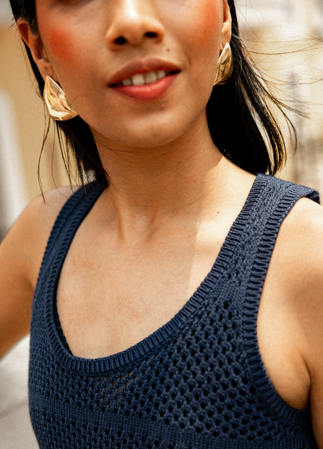 Navy Open-Knit Dress