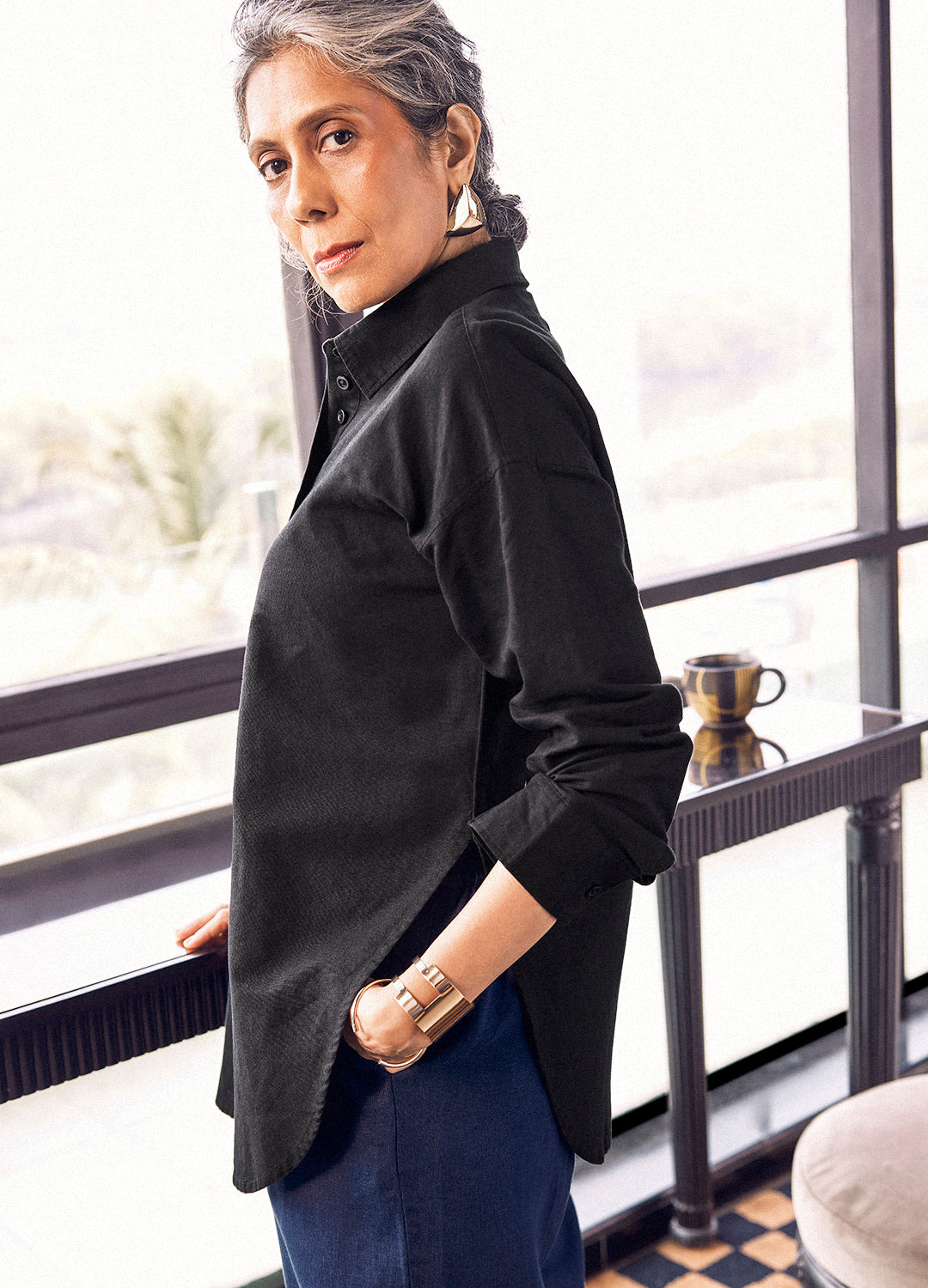 Nutan Linen Shirt In Coal