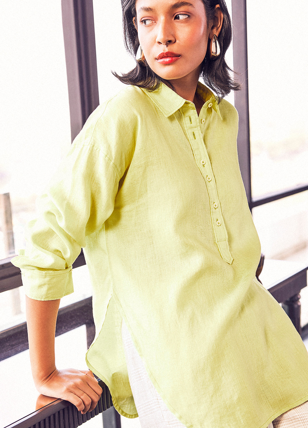 Nutan Linen Shirt In Lime
